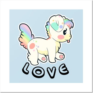 Kawaii Puppy Love Rainbow Posters and Art